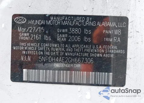 2016 Hyundai Elantra Se from USA, damaged, VIN 5NPDH4AE2GH667306